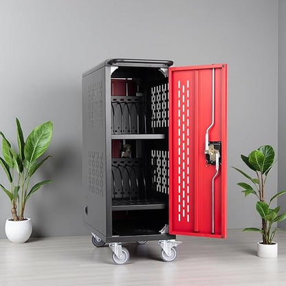 16 Unit Laptop Charging Cart Station, Mobile Charging Cabinet with Built-in Power Strip and Cable Organizers, Laptop Storage Box with Secure Locking & Wheels for Classrooms, Offices, Black
