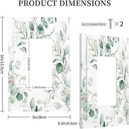 Boho Green Eucalyptus Leaf Floral Plants Flowers Decorative Outlet Covers 1 Gang Single Rocker Light Switch Cover Plate Wall Plates GFCI Faceplate for Bed Room Living Room Decor