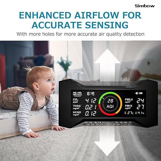 8-in-1 Air Quality Monitor Indoor, Portable Air Quality Tester CO2 Monitor (PM2.5, PM10, CO2, VOC, Formaldehyde, Humidity, Temp) 2600mAh Long-Lasting Battery Sleep-Friendly Display