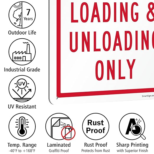 SmartSign No Parking Loading Unloading Only - 10" x 14", Rustproof 40 Mil Laminated Aluminum, Red/White, Durable Metal Sign for Outdoors, USA-Made