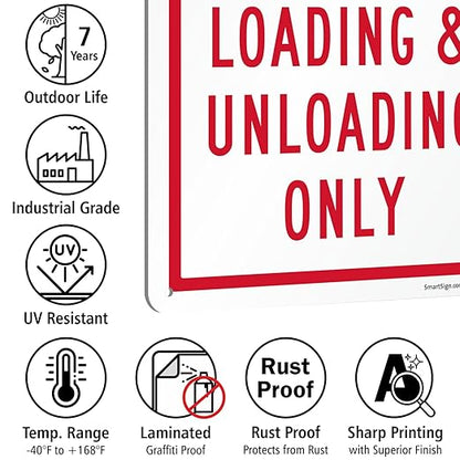 SmartSign No Parking Loading Unloading Only - 10" x 14", Rustproof 40 Mil Laminated Aluminum, Red/White, Durable Metal Sign for Outdoors, USA-Made