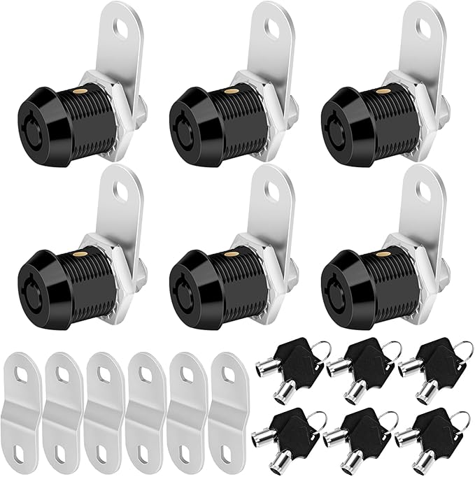 Cam Locks RV Storage Keyed Alike, 5/8" Fits 3/8" Max Door Thickness, Compartment Locks for Camper Trailer Cabinet With Keys (Black, 6 Pack)