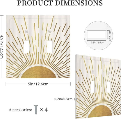 Decorative Light Switch Cover Plate Boho Mid Century Gold Sun Sunbeams 2 Gang Outlet Covers Double Toggle Wall Plates for Electrical Outlets Switch Plate Covers Faceplate for Bedroom Decor