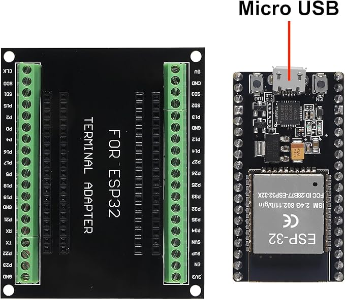 3 Set ESP32 Development Board 38Pin Narrow Version WiFi + Bluetooth Microcontroller ESP-32 ESP-32S Board ESP-WROOM-32 with ESP32 Breakout Board GPIO 1 into 2 Terminal Screw Board