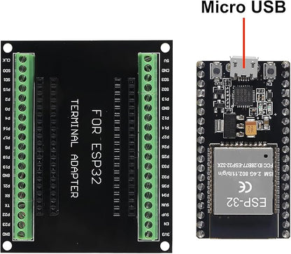 3 Set ESP32 Development Board 38Pin Narrow Version WiFi + Bluetooth Microcontroller ESP-32 ESP-32S Board ESP-WROOM-32 with ESP32 Breakout Board GPIO 1 into 2 Terminal Screw Board