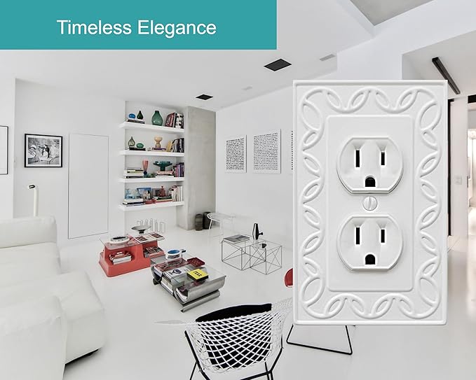 Single Duplex Outlet Cover Plate, 4-Pack White NovaBloom Metal Wall Plate 1 Gang, Light Switch Cover, for Receptacle Light Switch, Switch Cover Decorative Wallplate, Durable