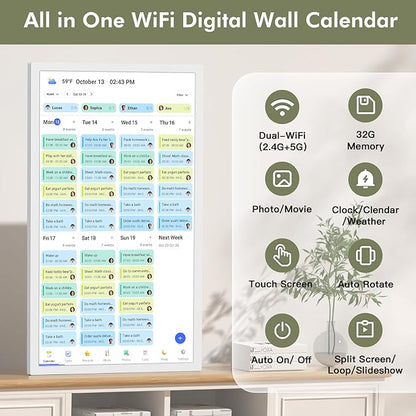 27" Smart Digital Calendar for-Family-Business-Schedules - 1920 x 1080 IPS Full HD Touch Screen Wall Mounted Electronic Calendar, Auto-Sync Google iCloud Outlook Calendars, Christmas Gift for Mom Dad