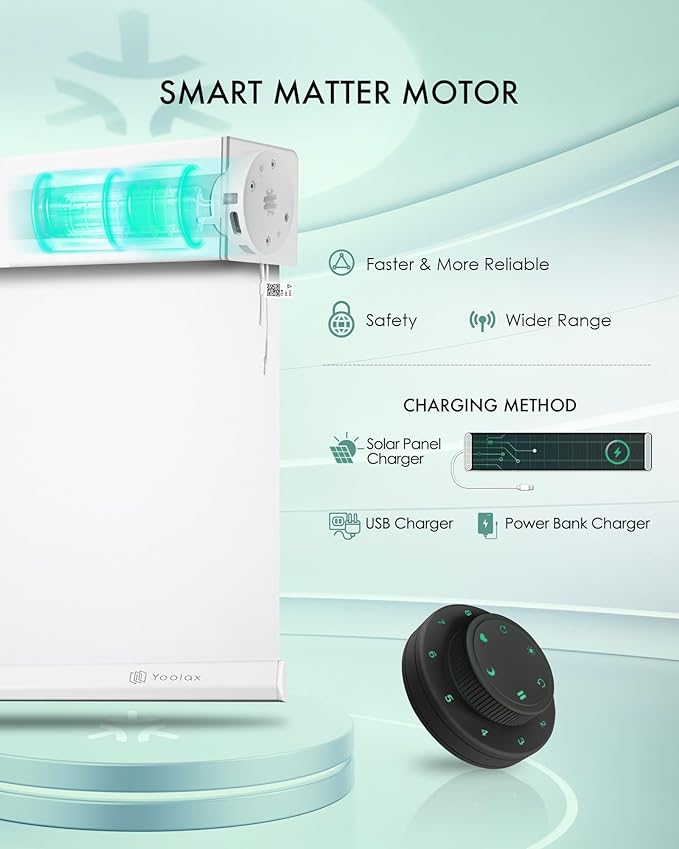 Yoolax Smart Blinds, Motorized Matter Roller Shades Light Filtering Automatic Blinds for Windows Motorized Shades Compatible with Alexa, Google Home, Homekit(Half Shading Pure White)