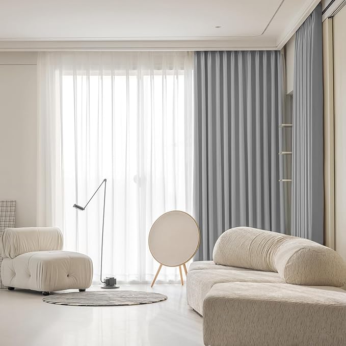 ZSHINE Curtain Conjoined Double Track Customize Length Heavy-Duty Curtain Rails with Tulle and Curtain (Grey)