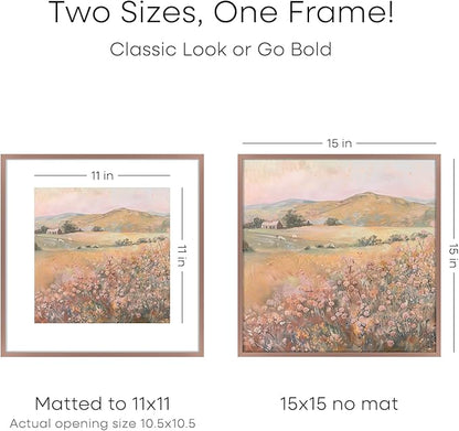 Homeforia 15x15 Picture Frame Mocha, High End Metal 15 x 15 Square Poster Frames with Mat 11 x 11 Photo, 15x15 Mocha Frame Matted to 11x11 Print, 15by15 Thin Frames, Tempered Glass, Wall Kit, Set of 1