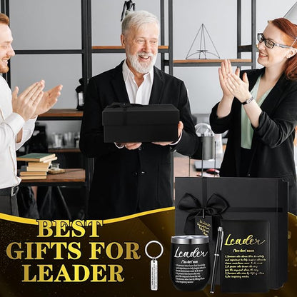 6 Pcs Great Leaders Gifts for Men Boss Manager PM Mentor Supervisor Gifts 12 oz Stainless Steel Cup Socks Keychain Pen Notebook Box for Appreciation Retirement Farewell Gift