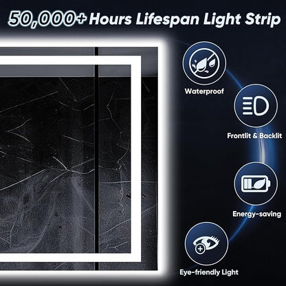LED Bathroom Mirror, 24"x32" with Frontlit and Backlit Anti-Fog Mirror with Lights LED Vanity Mirror for Bathroom 3 Colors Temperature & Dimmable Bathroom Mirror with HD Tempered Glass