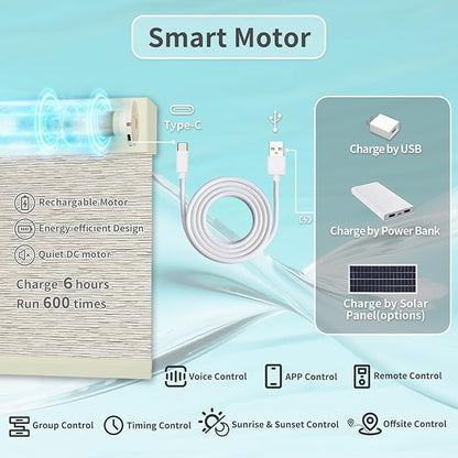 Motorized Blinds with Remote Custom Size Blackout Smart Roller Shades Compatible with Alexa Google, Electric Blinds for Windows