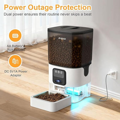 FGID Automatic Cat Feeder and Water Fountain,Cordless or Battery Cat Food Dispenser Timer Pet Feeder Dog Feeders w Camera,Programmable Portion Control, 4 Daily Meals, 10s Voice Recorder