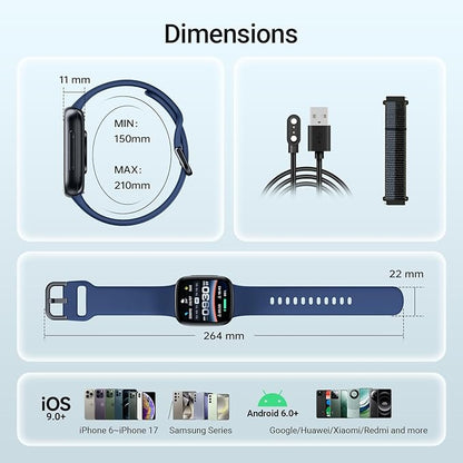Fitpolo Smart Watch, 1.85" AMOLED Fitness Tracker with Bluetooth Call, Heart Rate/Sleep/SPO₂ Monitor, 100+ Sports Modes, 3ATM Waterproof Smartwatch for Android/iPhone/Samsung, Includes 2 Bands