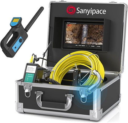 Sanyipace Self-Leveling Sewer Camera 165FT, Drain Plumbing Camera with 512Hz Pipe Locator, Feet Meter Counter, for Plumbers Homeowner Home Inspectors Construction Maintenance Worker