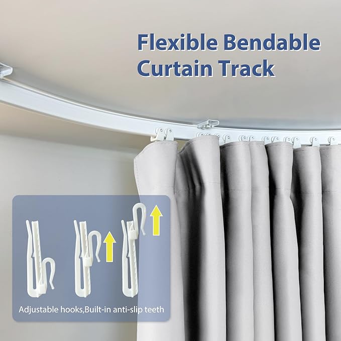 Room Divider Ceiling Mounted Curtains Track Sets Extra Wide Blackout Curtain Flexible Tracks for Bedroom Privacy Partition Separator, 1 Panel White Drape and White Rail, W8.3 x H7ft