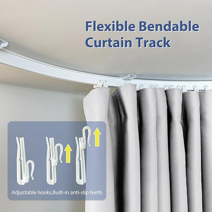 Room Divider Ceiling Mounted Curtains Track Sets Extra Wide Blackout Curtain Flexible Tracks for Bedroom Privacy Partition Separator, 1 Panel White Drape and White Rail, W10 x H8ft