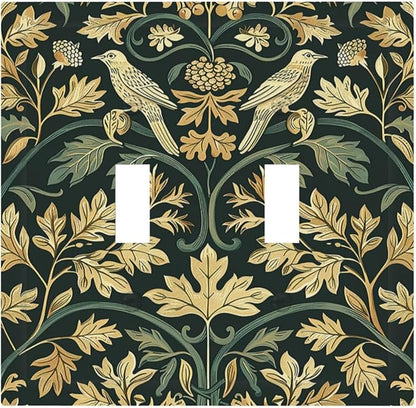 Decorative Switch Plates William Morris Vintage Botanical Birds Golden Green Leaves 2 Gang Double Toggle Outlet Light Switch Cover Wall Plate Electrical Faceplate for Bedroom Home Decor