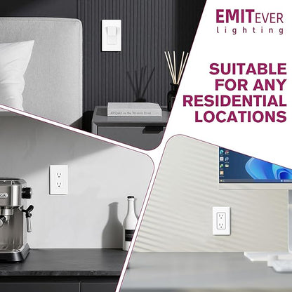 EMITEVER 1-Gang Screwless Decorator Wall Plate Cover for Receptacle Outlet & Light Switch, Standard Size 4.53"H x 2.75"W, Unbreakable Thermoplastic Faceplate, UL Listed, Matte White 1-Pack