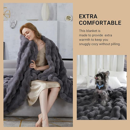 SAPHREAS Faux Fur Throw Blanket for Couch, Fluffy Fuzzy Bubble Blanket for Sofa Bed Living Room, Grey Decor Soft Cozy Gifts for Women Men, 60x80” Gray