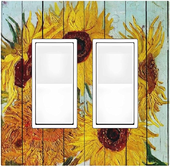 Decorative Outlet Covers Sunflowers Oil Paintings Wood Floral 2 Gang Double Gfci Rocker Electrical Wall Panels Light Switch Cover Plate For Farmhouse Bed Room Decor