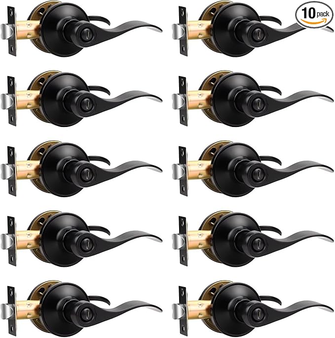 Knobonly 10 Pack Matte Black Door Lever Privacy Door Handles, Zinc Alloy Door Handle Interior, Keyless Lock for Bedroom or Bathroom
