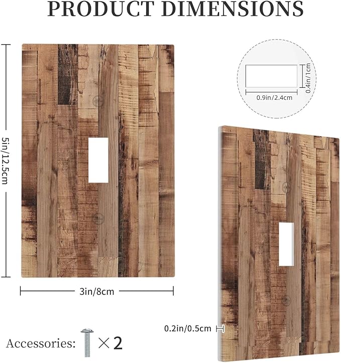 Decorative Light Switch Cover Rustic Brown Wood Grain 1 Gang Single Toggle Device Electrical Faceplate Switchplates Decorator Outlet Wall Plate for Farmhouse Kitchen Decor