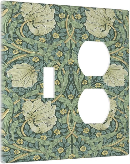Wallplates Vintage Floral Plant Sage Green William Morris 1 Toggle 1 Duplex Switch Plate Electrical GFCI Faceplate Decorative Light Switch Covers for Bedroom Home Decor