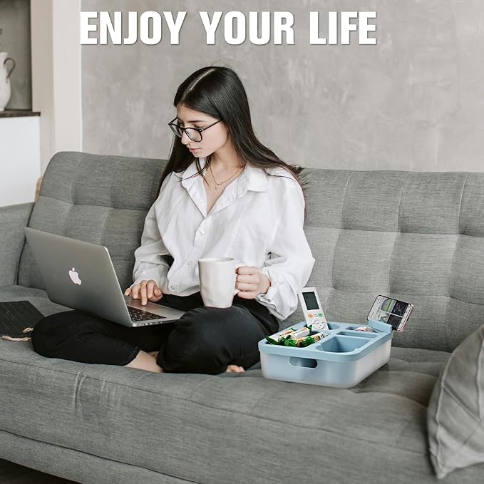 Couch Cup Holder Tray with Rotating Phone Stand & Anti-Spill Design, Silicone Sofa Caddy for Drinks, Remote, Snacks (Dark Grey, 11.8"x 9.05")