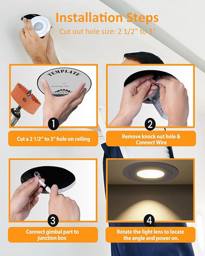 3 inch Black Recessed Lights, 7W Canless Gimbal Soffit Lighting, Canless Lights, 5CCT Dimmable 90°Tilt Wafer 3 inch Light, Retrofit Rotatable Eyeball Swivel Spot Downlight 6 Pack Black