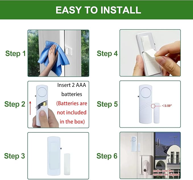 Door Window Alarm, 90dB Door Alarms Sensor for Kids Safety, Home Security, Door Window Burglar Alarm, Window Pool Alarms for Home, Apartments, Offices, Hotel Rooms (2pack)