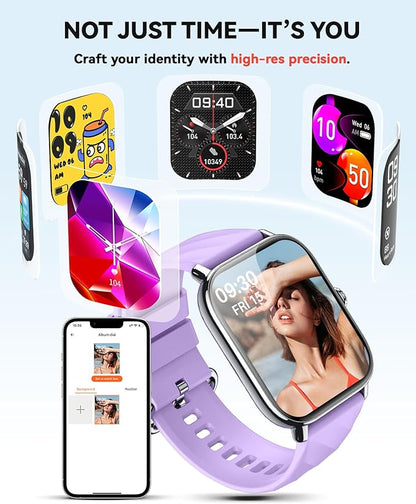 Smart Watches Fitness Tracker for Men Women with Step Counter, Sleep /Calorie Monitor, Pedometer, IP68 Waterproof, 120+ Sports for iPhone Android, 1.91”HD Touchscreen Smartwatch (Casual, Purple, 1.91)