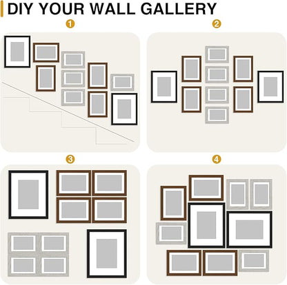 decorUhome Picture Frames Collage Wall Decor for Photo Gallery Display, Assorted Picture Frames set of 10 Including Two 8x10 / Four 5x7 / Four 4x6 for Family Wall Decor, Black/Brown/Grey, 10 Pack