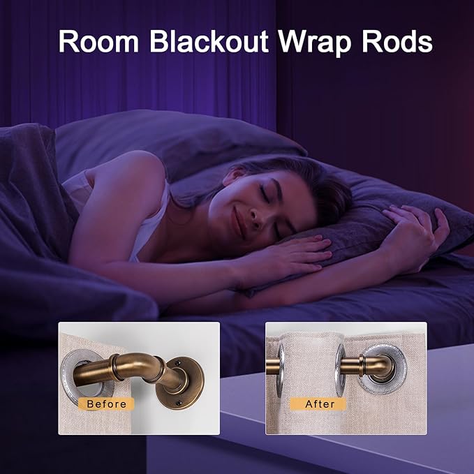 Industrial Curtain Rods 18 to 88 in,Blackout Curtain Rod,Adjustable Length,1 in Diameter Pipe,Wall or Ceiling Mounted,for Bedroom and Living Room (Antique Brass18” to 88”)