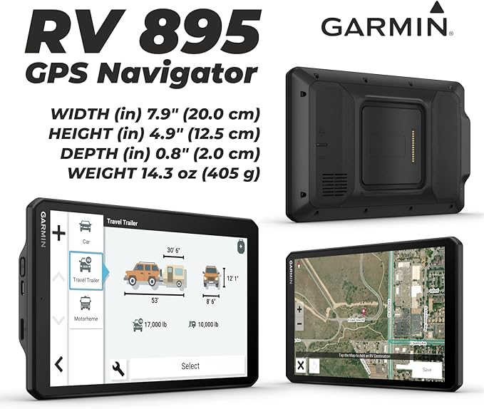 Wearable4U - Garmin RV 895 GPS Navigator, Large, Easy-to-Read 8, Custom RV Routing, High-Resolution Birdseye Satellite Imagery with Power Pack Bundle