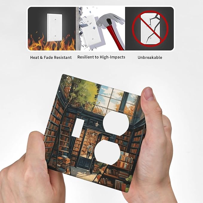 Decorative Outlet Covers Library Books Sunshine 2 Gang Wall Plate Single Toggle Duplex Light Switch Cover Switch Plate Covers Faceplate for Bedroom Home Decor