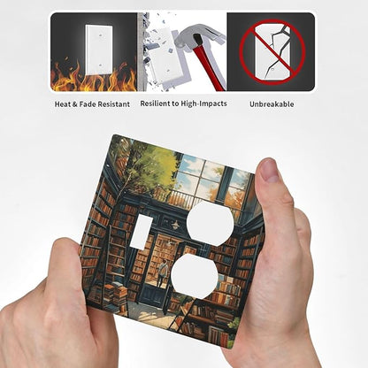 Decorative Outlet Covers Library Books Sunshine 2 Gang Wall Plate Single Toggle Duplex Light Switch Cover Switch Plate Covers Faceplate for Bedroom Home Decor