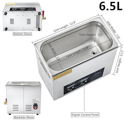 Ultrasonic Cleaner 6.5L with Digital Timer and Heater, Stainless Steel Ultrasonic Cleaning Machine for Carburetor Parts Cleaning