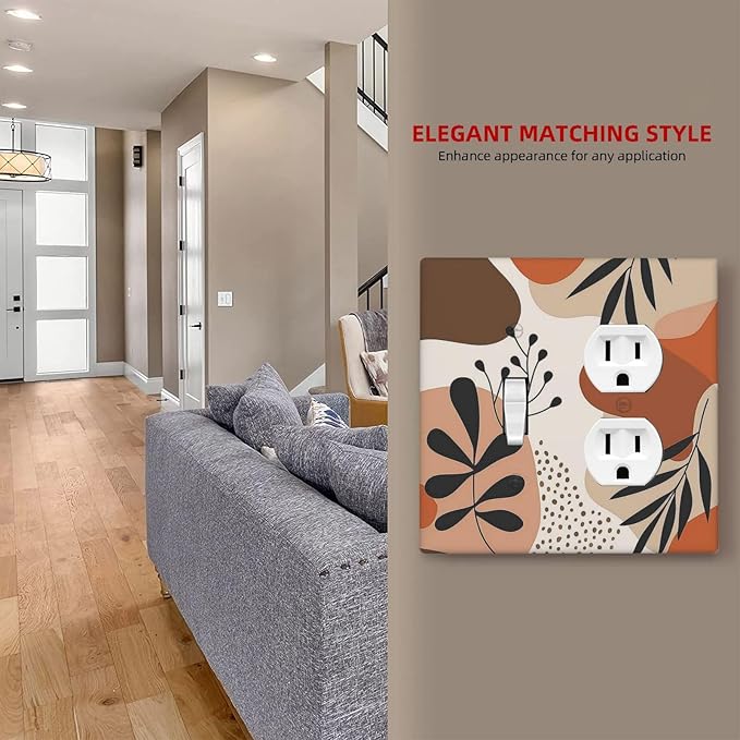 Wallplates Boho Botanical Orange Green Beige Minimalist 1 Toggle 1 Duplex Switch Plate Electrical GFCI Faceplate Decorative Light Switch Covers for Bedroom living Room Decor