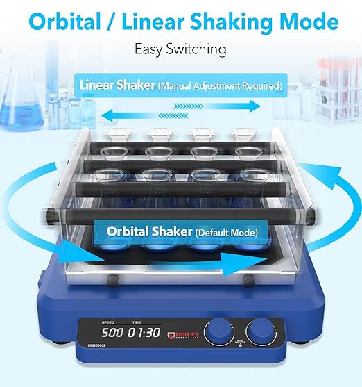 FOUR E'S SCIENTIFIC Orbital and Linear Shaker, 20-500 RPM Lab Orbital Rotator Shaker with Brushless DC Motor, Max. Load Capacity 7.5 KG
