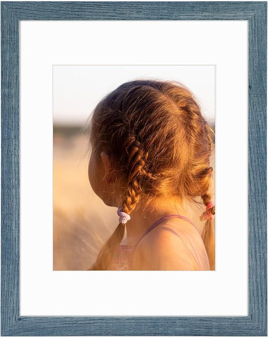 Golden State Art, 11x14 Picture Frame with Mat for 8x10 - High Definition Glass Wall Mounting Horizontal Vertical Display (Blue, 1 Pack)