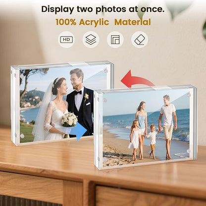 JOHOUSE 5 Pack 4 x 6 Acrylic Picture Frames, Double Sided Magnetic Photo Frames Self Standing Frameless Transparent for Desktop Display Gifts for Women