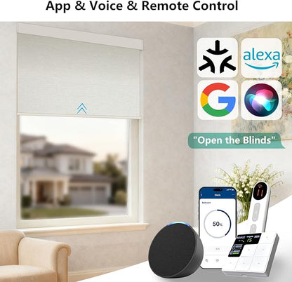 Smart Motorized Blinds – 100% Blackout Roller Shades with Remote, Alexa/Google Home/Siri Control, Matter Compatible, Wireless Rechargeable Battery, Custom Sizes for Windows & Sliding Doors