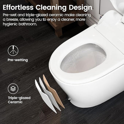 Smart Toilet with Built-In Bidet, Auto Open and Close Lid, Heated Seat, Warm Air Dryer, Night Light, 1.06 GPF Powerful Auto Flush and Blackout Flush, Easy Operation by Knob, Remote, Kick Button