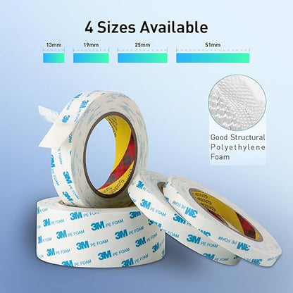 Double Sided Tape Strong Foam Tape 1/2" x 18Ft Made of 3M Heavy Duty Mounting Tape Waterproof PE Foam Adhesive Strips for Posters Alarm Sensors Window Shades and Other Home Office Deco (Pack of 2)