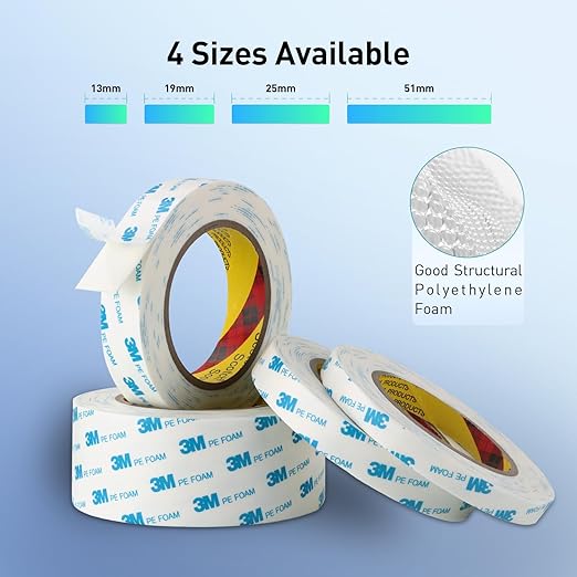 Double Sided Tape Strong Foam Tape 3/4" x 18Ft Made of 3M Heavy Duty Mounting Tape Waterproof PE Foam Adhesive Strips for Posters Alarm Sensors Window Shades and Other Home Office Deco (Pack of 2)