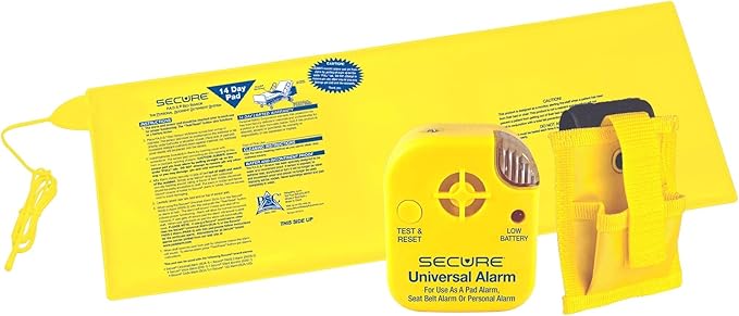 Secure Bed Alarm for Elderly Adults - 12" x 30" Motion Pressure Sensor Pad, 80 dB Patient Monitor with Holder, 9V Battery - Wandering & Fall Prevention for Dementia Patients Seniors