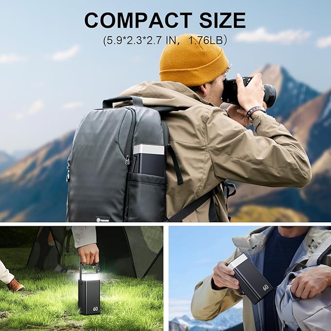 Power Bank 60000mAh 22.5W Fast-Charging Portable Charger with Built-in Cables Portable High Capacity Portable Phone Charger Power Bank for iPhone, Samsung, Galaxy, Camping Outdoor