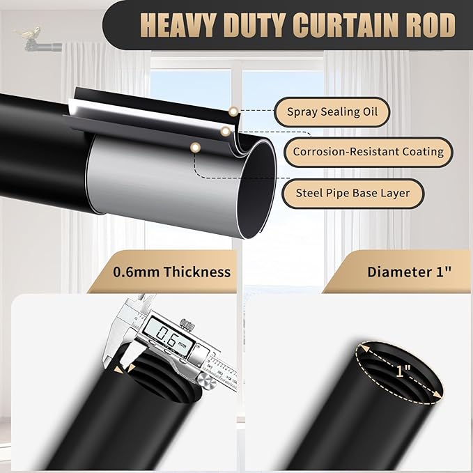 Vintage Gold Curtain Rod 36 to 72 Inches Curtain Rods for Windows Adjustable Heavy Duty Drapery Rod with Bird Finials for Living Room Bedroom